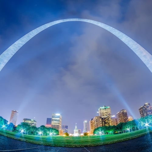 Fish Eye of Gateway Arch and Downtown St. Louis