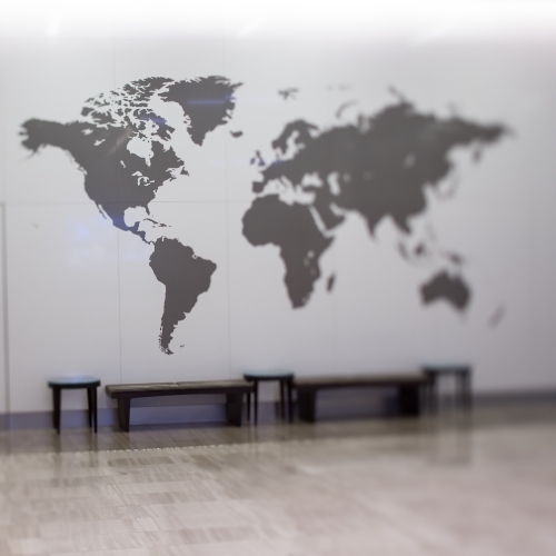 World map on wall in Stifel Headquarters